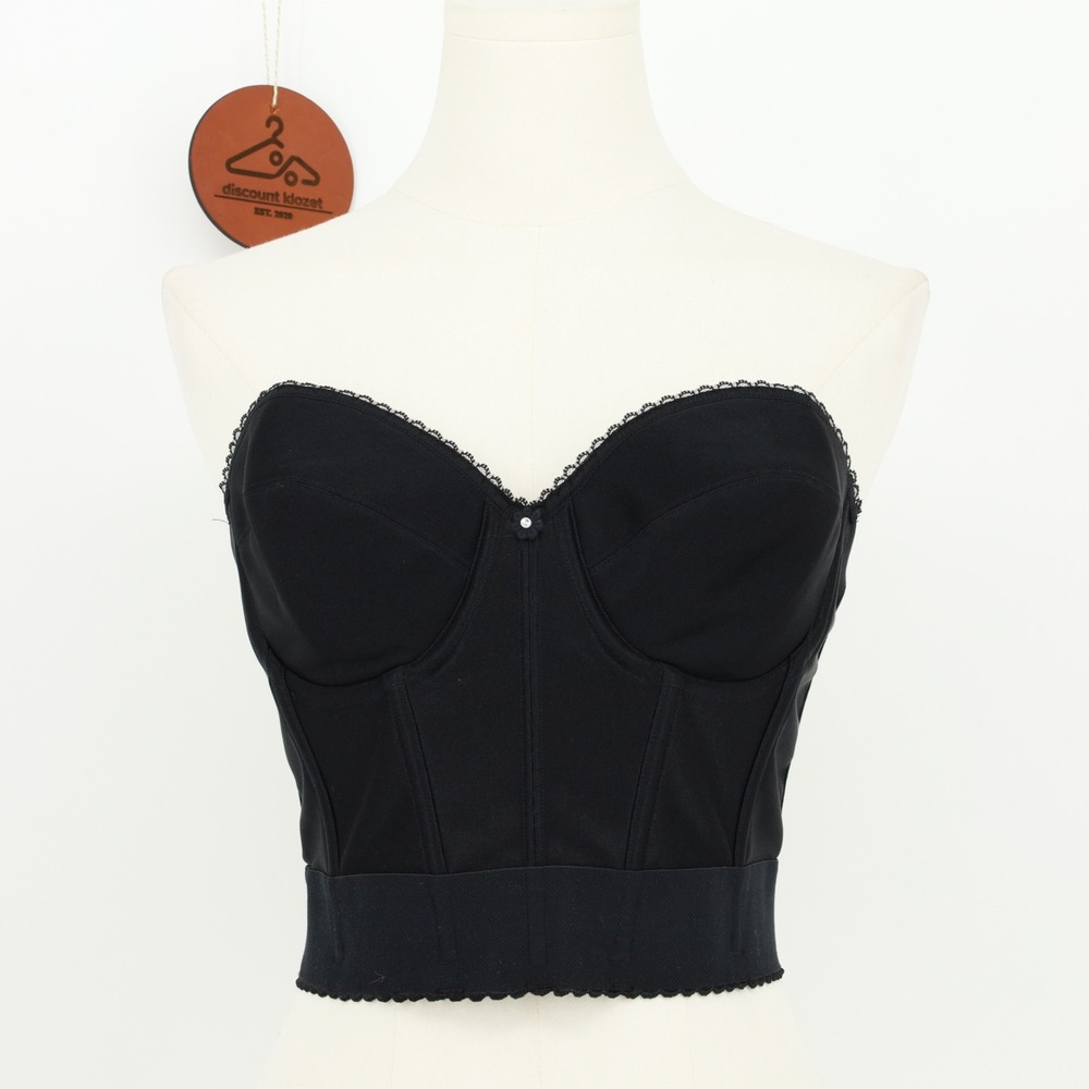 Dominique Black Strapless Longline Corset Bra 34C Low Back Underwire Bustier